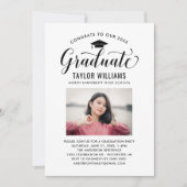 Invitation Diplômé Calligraphie Photo Rose Gold Graduation (Devant)