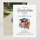 Invitation Diplôme Cap Orange Chute Florale Photo Graduation (Devant / Derrière)