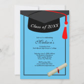 Invitation Diplôme Casquette noir Moderne Sky Blue Graduation (Devant)