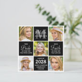 Invitation Diplômé chic 5 Photo Monogramme noir Graduation (Debout devant)