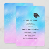 Invitation Diplômé Ciel Dégradé Pastel Rose et Bleu (Devant / Derrière)