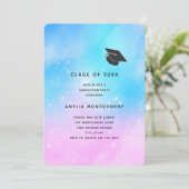 Invitation Diplômé Ciel Dégradé Pastel Rose et Bleu (Debout devant)