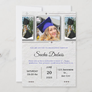 Invitation Diplôme Classique Bleu et Noir 