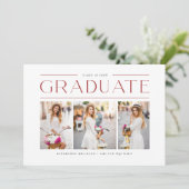 Invitation Diplôme Collage Photo Typographie Moderne Rouge (Debout devant)