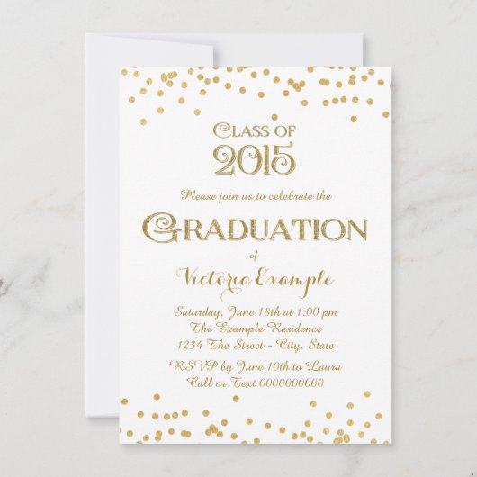 Invitation Diplôme Confettis Dorés (Dos)