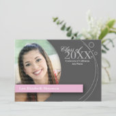 Invitation Diplôme Courbes et points : Rose personnalisé (Debout devant)