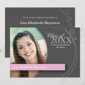 Invitation Diplôme Courbes et points : Rose personnalisé (Devant / Derrière)