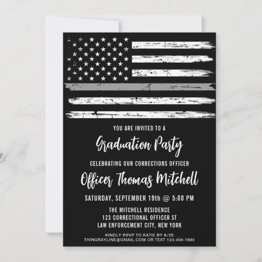 Invitation Diplôme d'agent correctionnel en ligne gris mince (Devant)