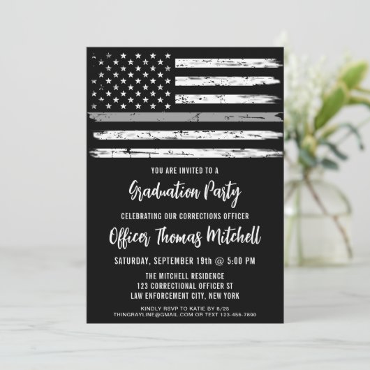 Invitation Diplôme d'agent correctionnel en ligne gris mince (Debout devant)