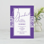 Invitation Diplôme damassé violet et blanc (Debout devant)