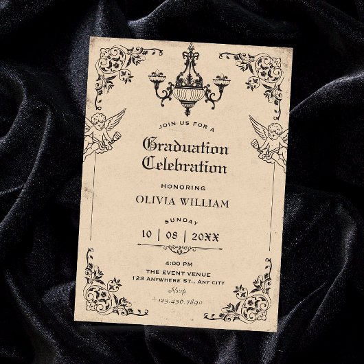 Invitation Diplômé d'anges d'arche gothique vintage