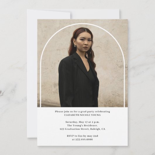 Invitation Diplôme d'Arc Photo de Script Moderne (Dos)