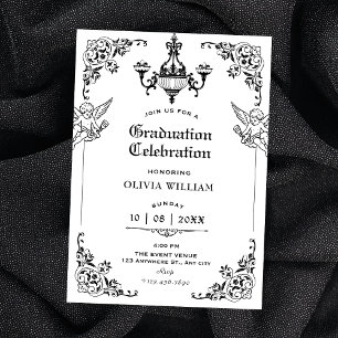 Invitation Diplôme d'arch gothique vintage noir et blanc