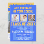 Invitation Diplôme d'athlète royal bleu et or du ciel (Devant / Derrière)