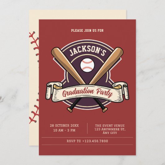 Invitation Diplôme de baseball rétro vintage (Devant / Derrière)