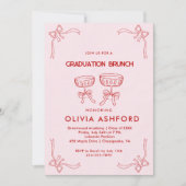 Invitation Diplôme de Brunch élégant rouge et rose (Devant)