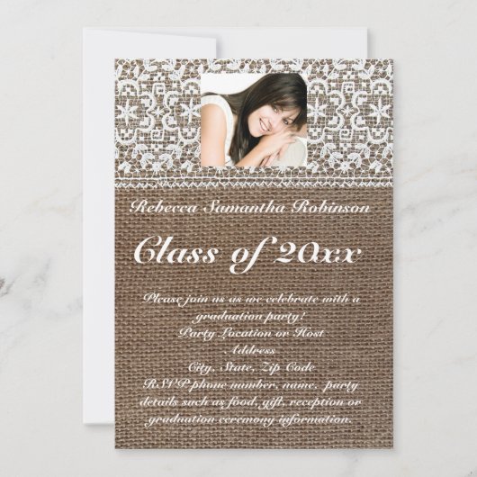 Invitation Diplôme de Burlap et de dentelle (Devant)