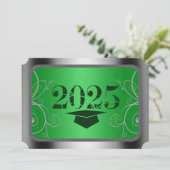 Invitation Diplôme de cadre vert et argent (Debout devant)