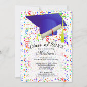 Invitation Diplôme de Casquette de grade bleu Confetti Party (Devant)