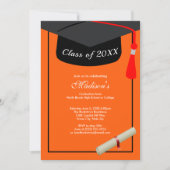 Invitation Diplôme de Casquette noir Orange Graduation Party (Devant)