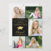 Invitation Diplômé de Collage Photo Noir Or Élégant (Devant)