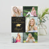 Invitation Diplômé de Collage Photo Noir Or Élégant (Debout devant)