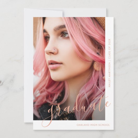 Invitation Diplôme de deux photos de script chic (Devant)