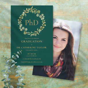 Invitation Diplôme de doctorat Emerald Garland Photo Fête de