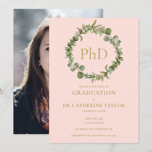 Invitation Diplôme de doctorat Guirlande rose poudré Photo de