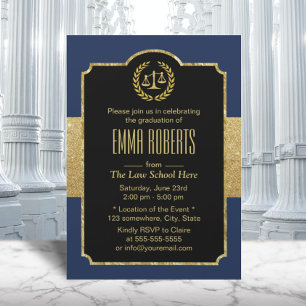 Invitation Diplôme de droit Marine Blue & Gold Avocat