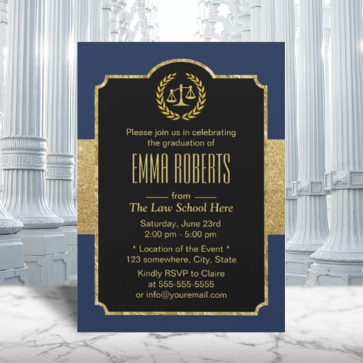 Invitation Diplôme de droit Marine Blue & Gold Avocat