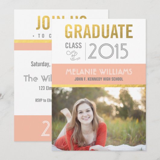 Invitation Diplômé de Faux Foil (Devant / Derrière)