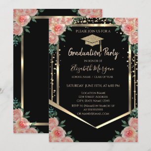 Invitation Diplôme de fin d'études en or Diamants Cap Floral
