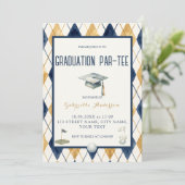 Invitation Diplôme de golf Par-Tee Vert Argyle Aquarelle (Debout devant)