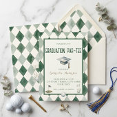 Invitation Diplômé de golf Par-Tee Vert Argyle Aquarelle