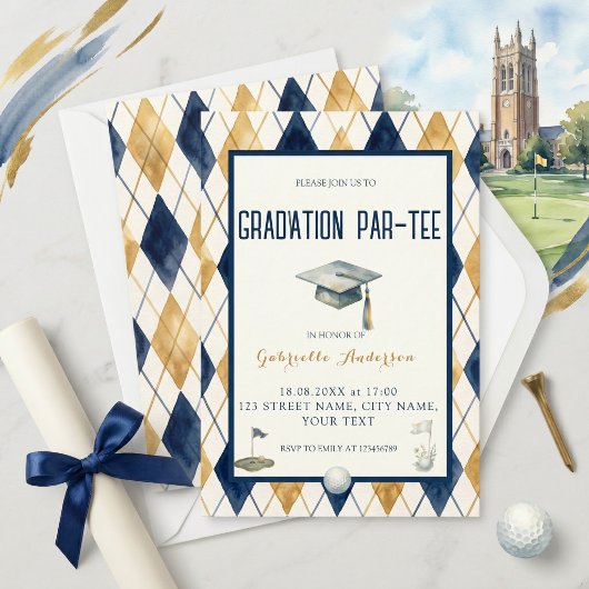 Invitation Diplôme de golf Par-Tee Vert Argyle Aquarelle