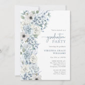 Invitation Diplômé de la Fleur Sauvage Bleue (Devant)