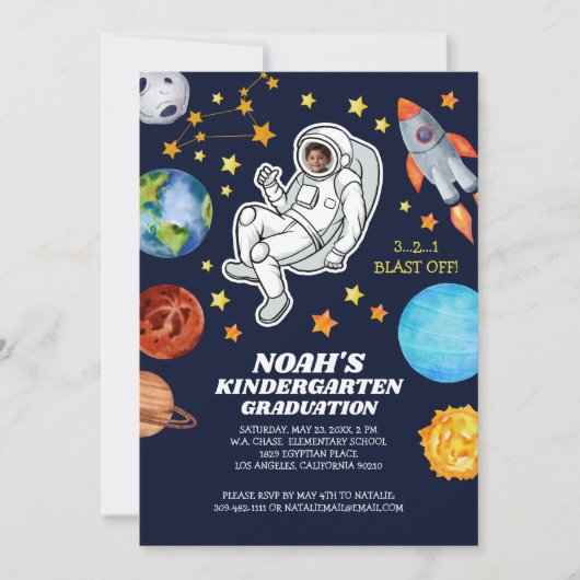 Invitation Diplômé de la maternelle astronaute spatial (Devant)