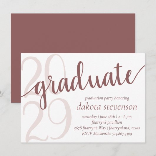 Invitation Diplômé de la méthode simple | Flourissement Rose (Devant / Derrière)