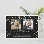 Invitation Diplôme de la photo Black Stripe Gold (Debout devant)