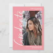 Invitation Diplôme de la photo de l'étudiant rose de script (Devant)