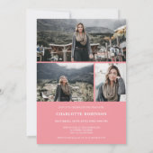 Invitation Diplôme de la photo de l'étudiant rose de script (Dos)