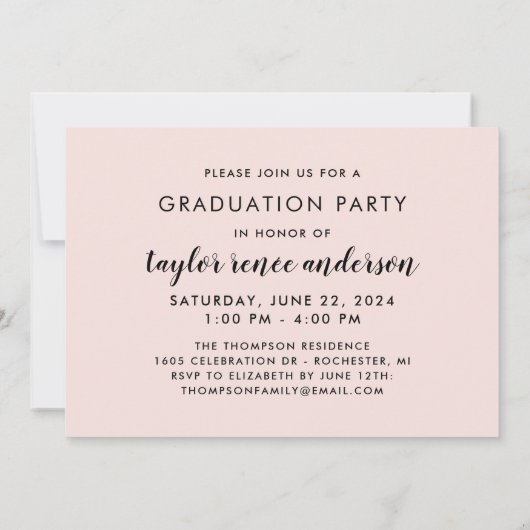 Invitation Diplômé de la photo de script blanc moderne (Dos)