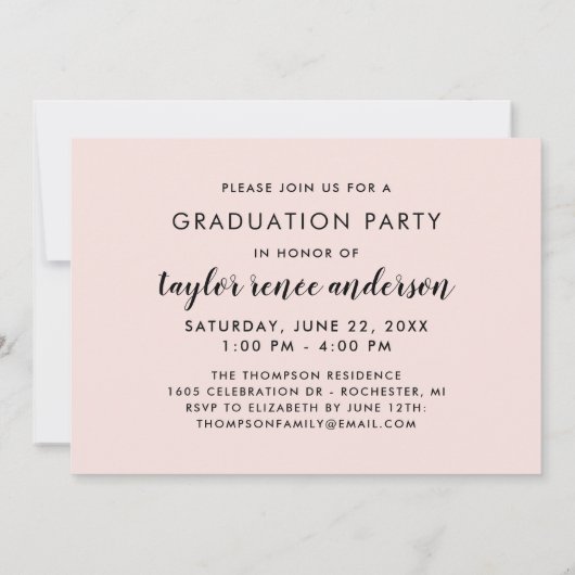 Invitation Diplômé de la photo de script blanc moderne (Dos)