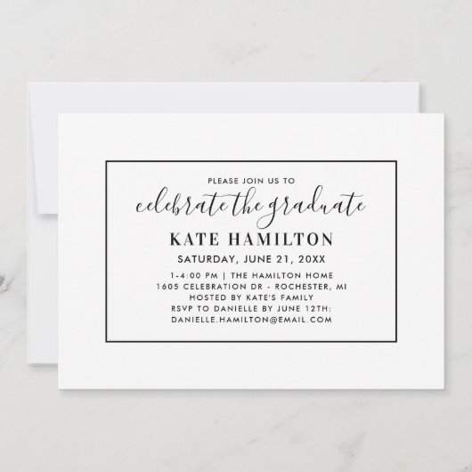 Invitation Diplômé de la photo de script blanc moderne (Dos)