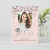 Invitation Diplôme de la typographie rose confetti d'argent (Debout devant)