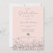 Invitation Diplôme de la typographie rose confetti d'argent (Dos)