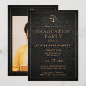 Invitation Diplôme de l'école de droit noir or photo élégant (Devant / Derrière)