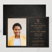 Invitation Diplôme de l'école de droit photo élégant or noir (Devant / Derrière)