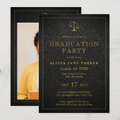 Invitation Diplôme de l'école de droit photo noir or élégant (Devant / Derrière)